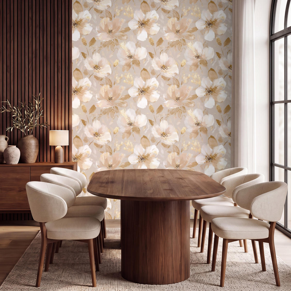 TAPETE - Blumen - künstlerisch - Gold - 200x280 cm - Beige, Papier (200/280cm) - OnlyWow