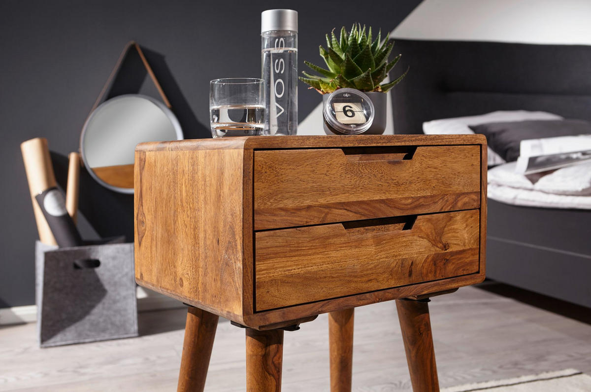 NACHTTISCH – Massivholz, 47x66x36 cm, 2 Schubladen, Landhausstil - Braun, Holz (47/66/36cm) - KADIMA DESIGN