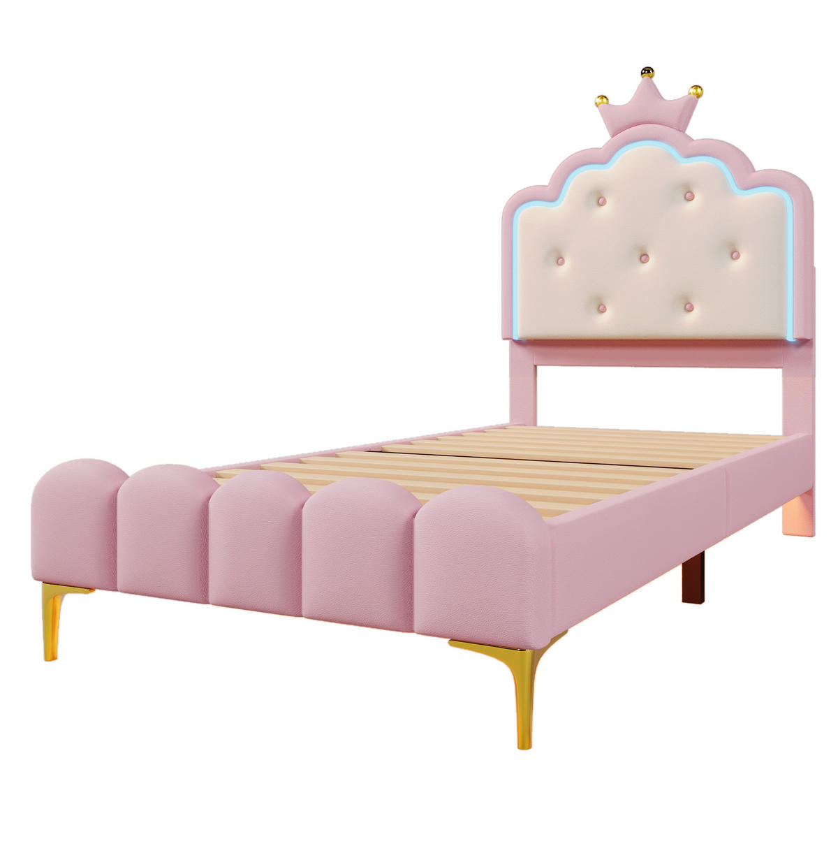 POLSTERBETT 90/200 cm Rosa mit Lattenrost und Ambiente-Licht - Rosa, Kunststoff (90/200cm) - OKWISH