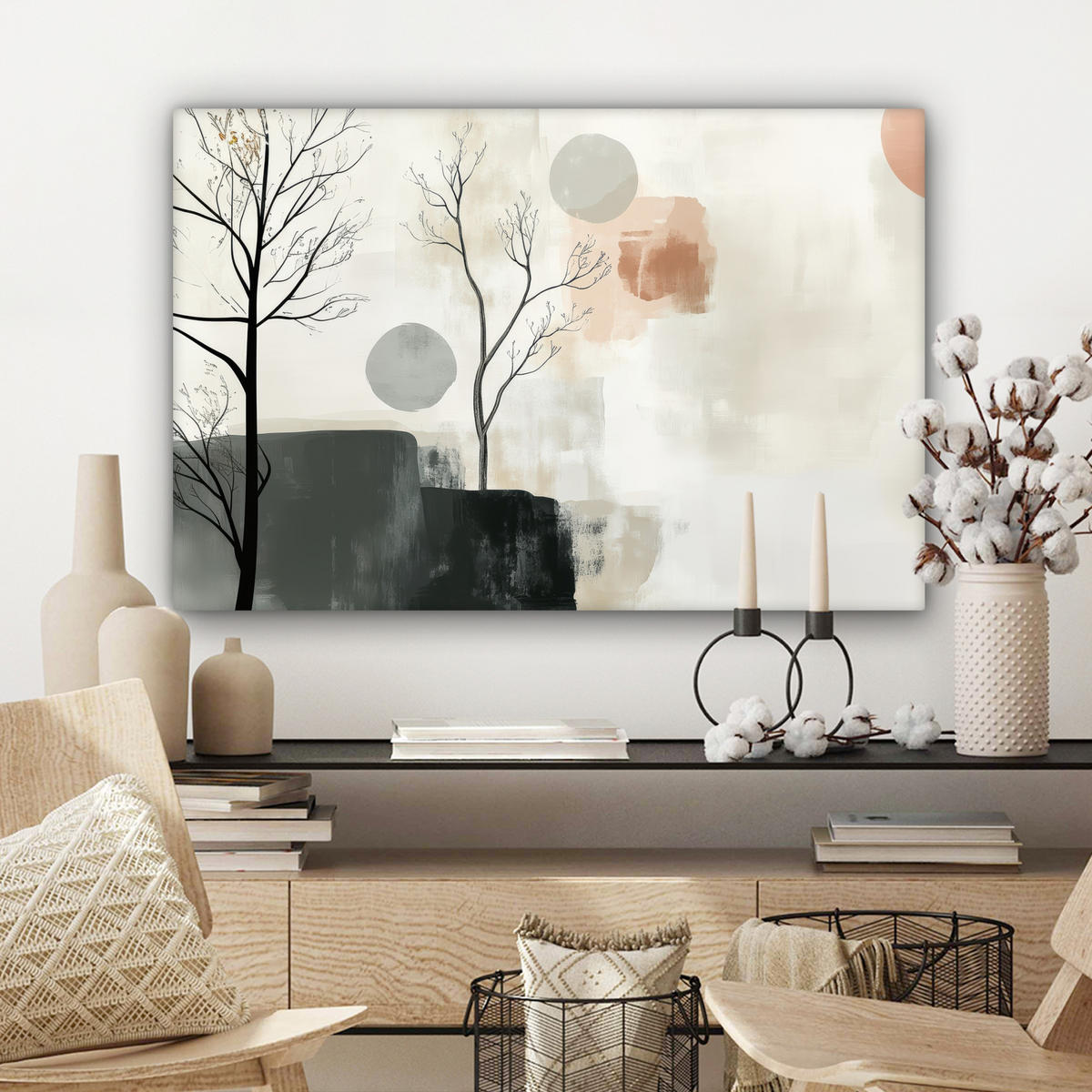 LEINWANDBILD Wabi sabi - Beige - Pflanze Wanddeko 90x60 cm - Sandfarben, Textil (90/60cm) - MuchoWow