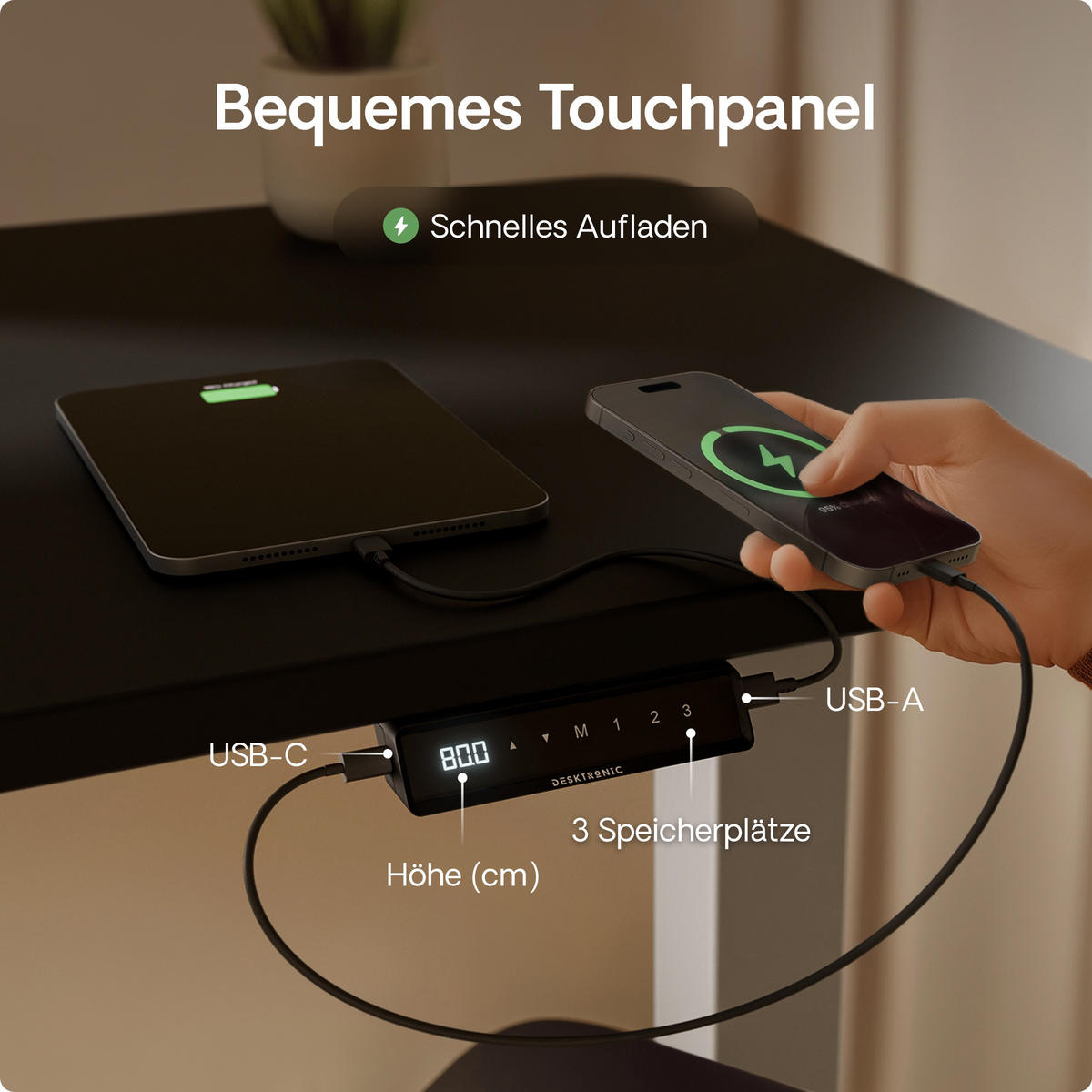 SCHREIBTISCH Elektrisch Höhenverstellbarer HomeOne 140x70cm Grau/Schwarz mit Memory-Funktion, Anti-Kollisions Technologie - Schwarz/Grau, Holzwerkstoff (70/140/72cm) - Desktronic