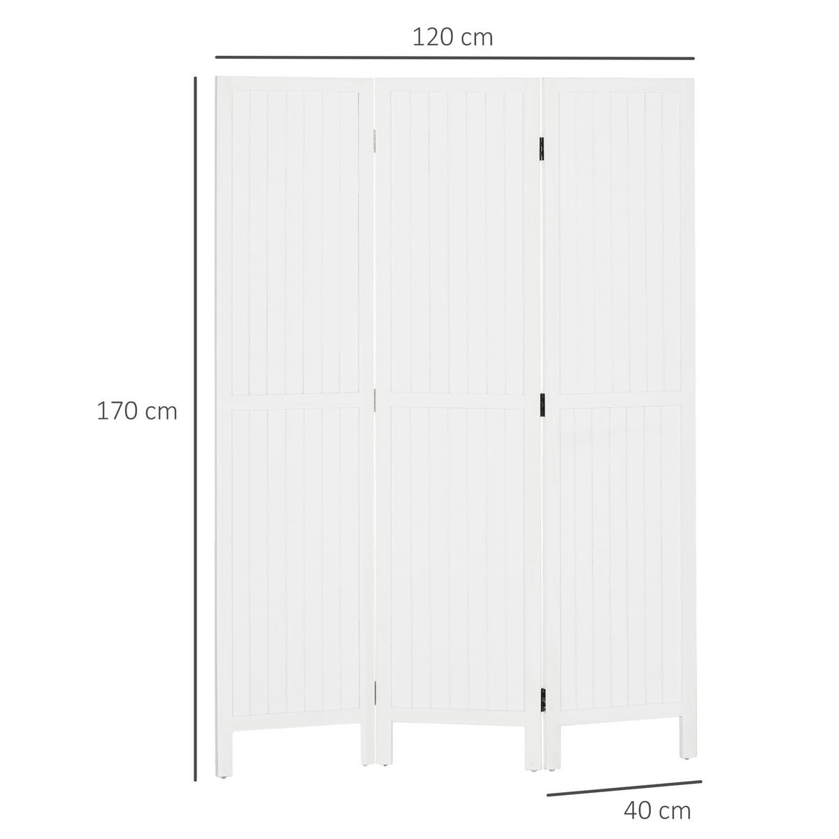 PARAVENT 3-tlg DE-14378 faltbar mit Holzlamellen Weiß - Weiß, Holz (120/170/1.8cm) - ComfortXL