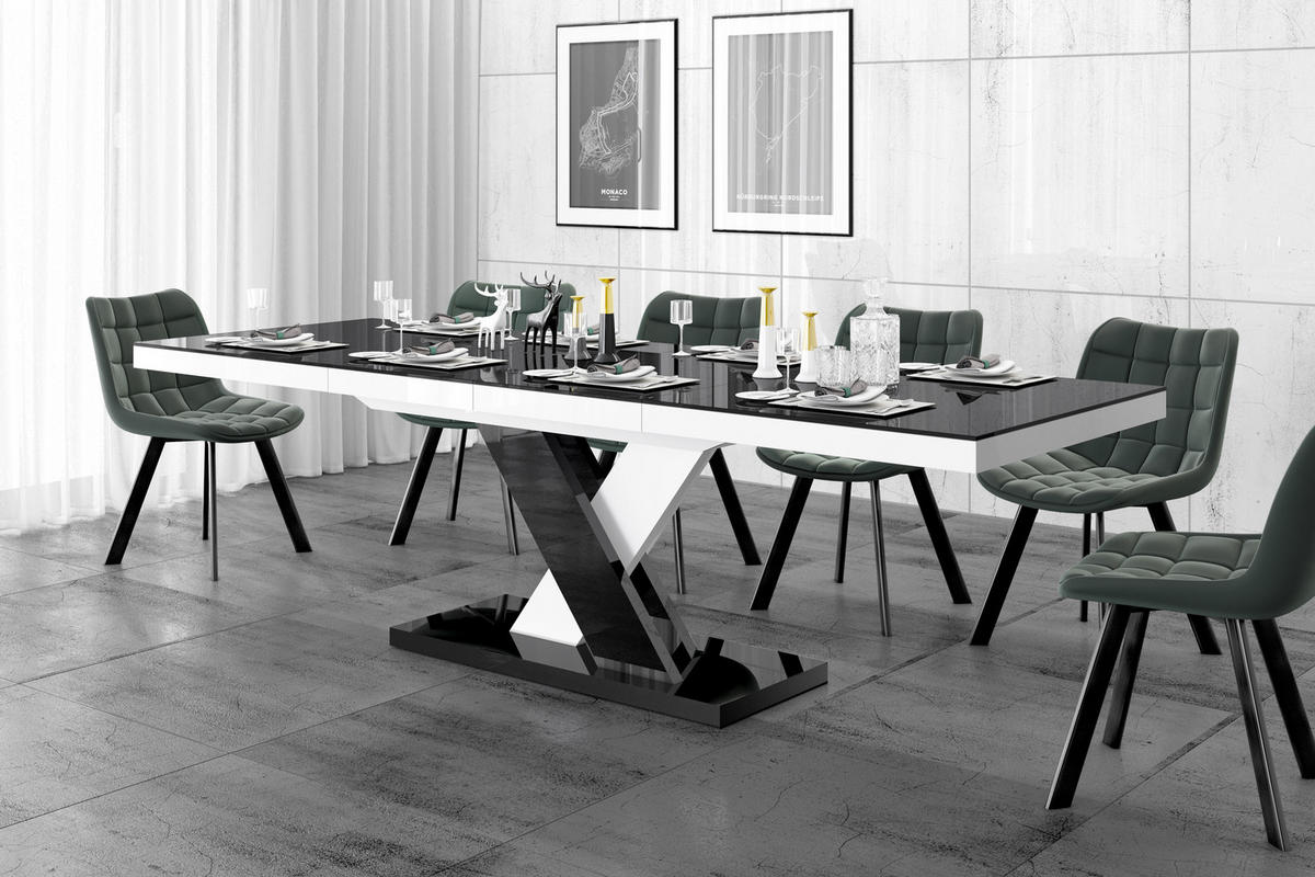 ESSTISCH Rechteckig Schwarz Weiß Hochglanz 120/89/75 cm - Schwarz Hochglanz/Weiß Hochglanz, Holzwerkstoff (89/160/75cm) - designimpex