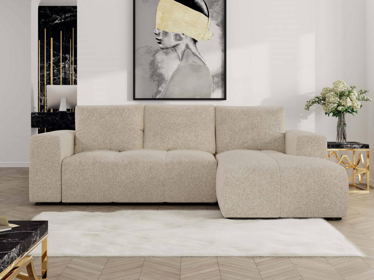 ECKSOFA MONIVA Creme Strukture - Rechts - Creme/Schwarz, Textil (266/164cm) - MKS