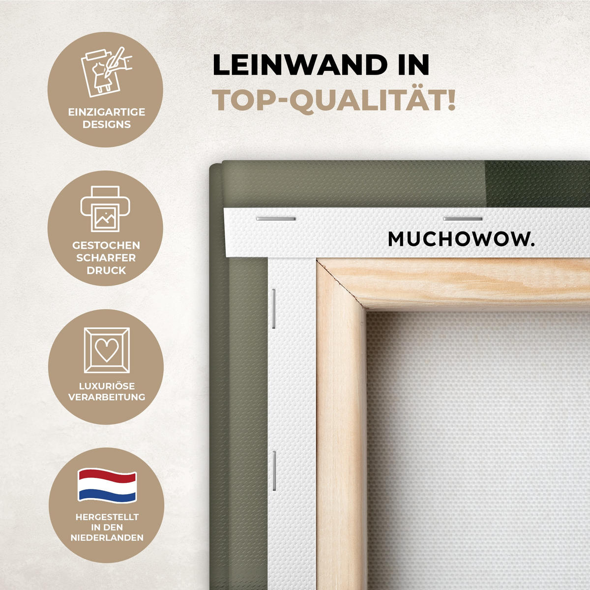 LEINWANDBILD Japandi - Grün - Abstrakt - Modern Wanddeko 90x60 cm - Salbeigrün, Textil (90/60cm) - MuchoWow