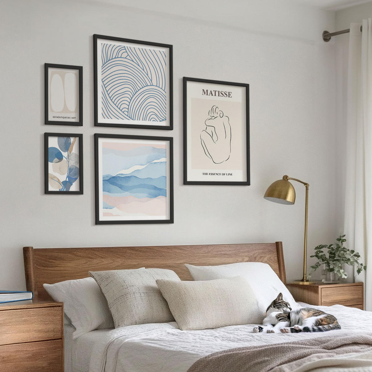 BILDER SET 5er Set - 50x50 cm & 20x30 cm & 40x60 cm Schwarzer Rahmen - Matisses abstrakte Formen - Schwarz, Kunststoff (40/60cm) - TULUP