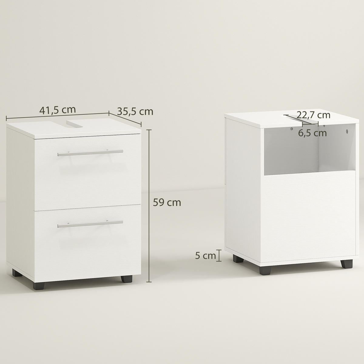 WASCHBECKENUNTERSCHRANK Unterschrank mit Schrankfach, Schublade Weiß - Weiß, Holzwerkstoff (35.5/59/41.5cm) - HOMCOM