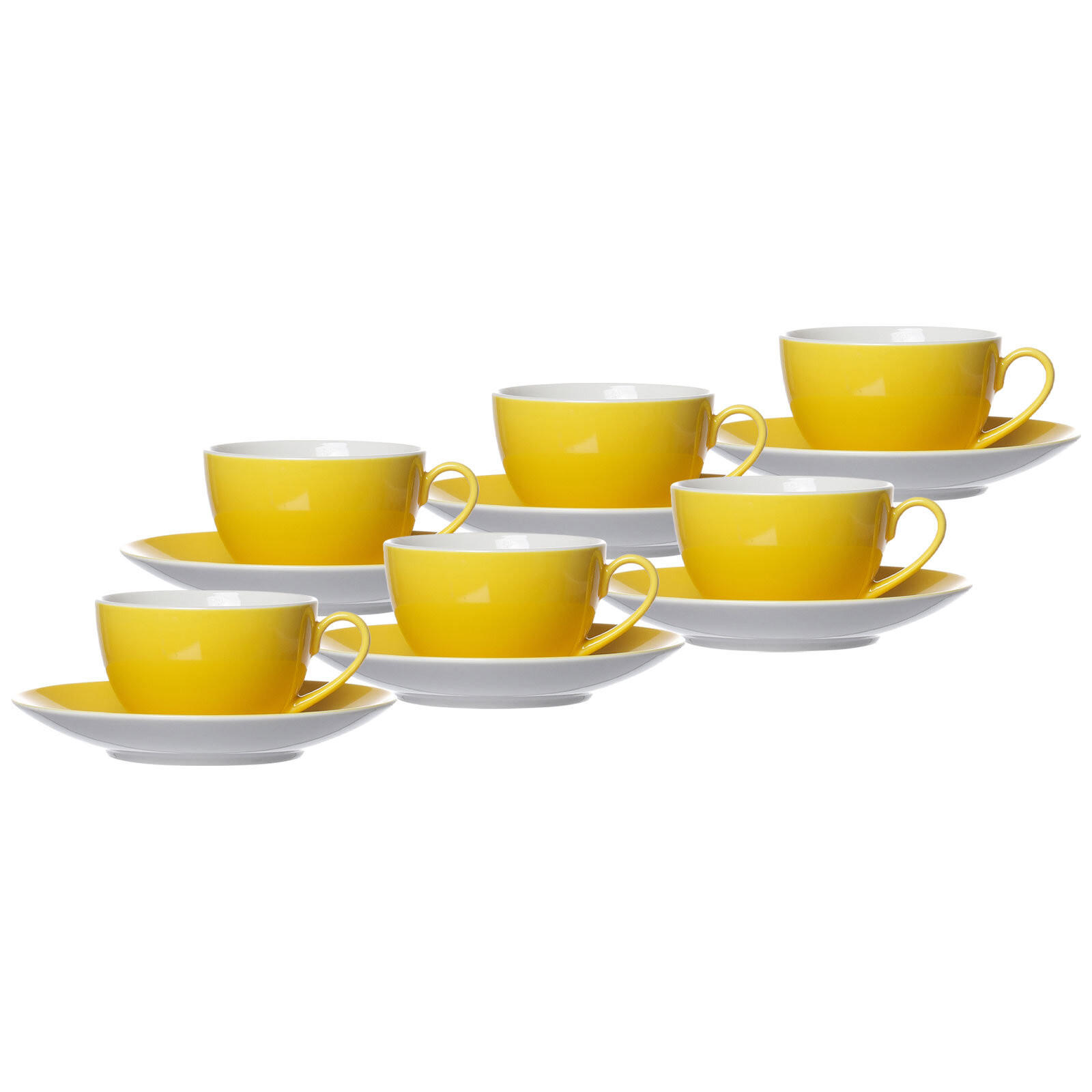 KAFFEETASSEN MIT UNTERTASSEN Doppio Gelb 200 ml 6er Set - Gelb, Keramik (16/8/16cm) - Ritzenhoff Breker