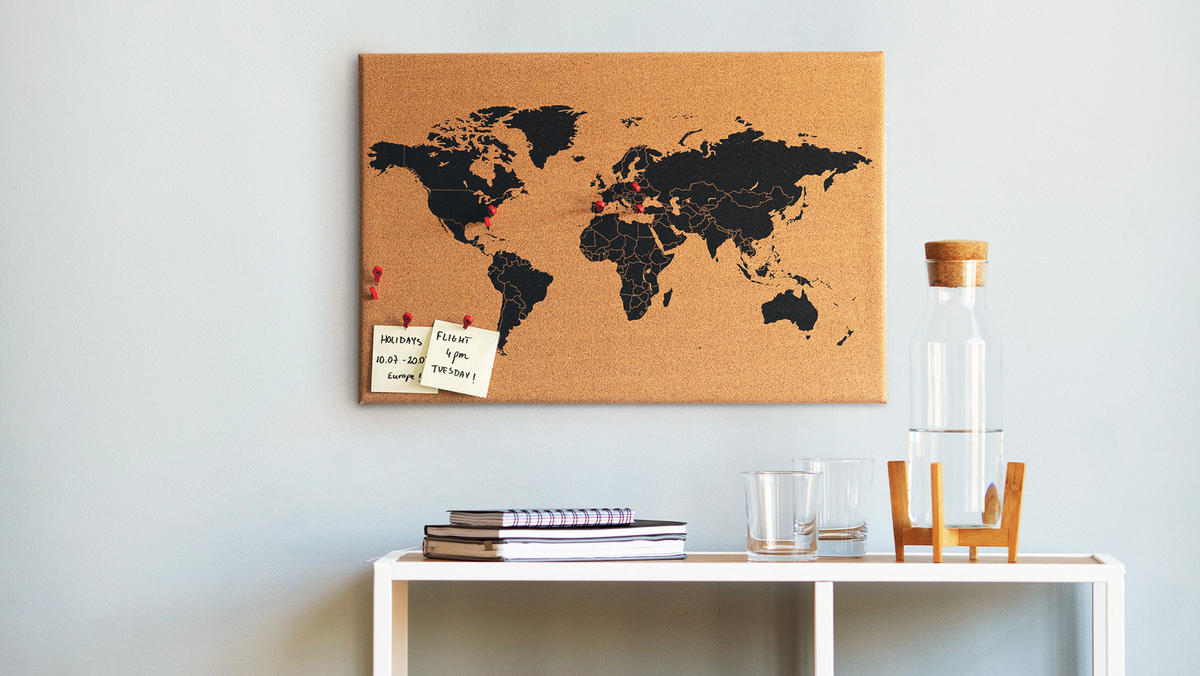 KORKTAFEL WELTKARTE, rahmenlos, 60x40 cm - Braun, Holz (60/40/2cm) - ALLboards