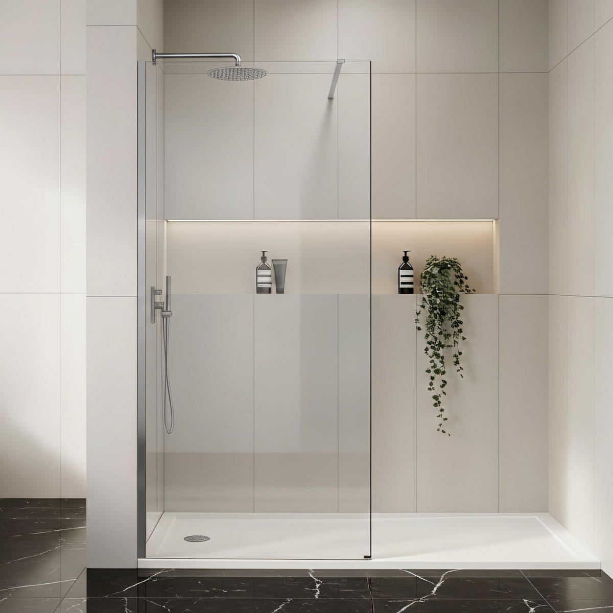 DUSCHWAND Rea Flexi Transparent / Chrome 70 - Chromfarben, Glas (120/70/195cm) - REA