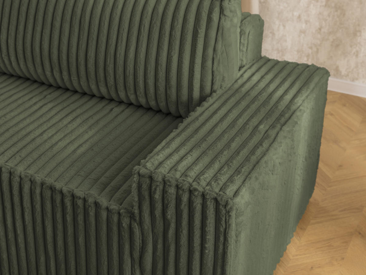 ECKSOFA Rivio mit Schlaffunktion und Bettkasten, Plüschcord Grün - Schwarz/Grün, Holz/Kunststoff (149/262cm) - S-Style