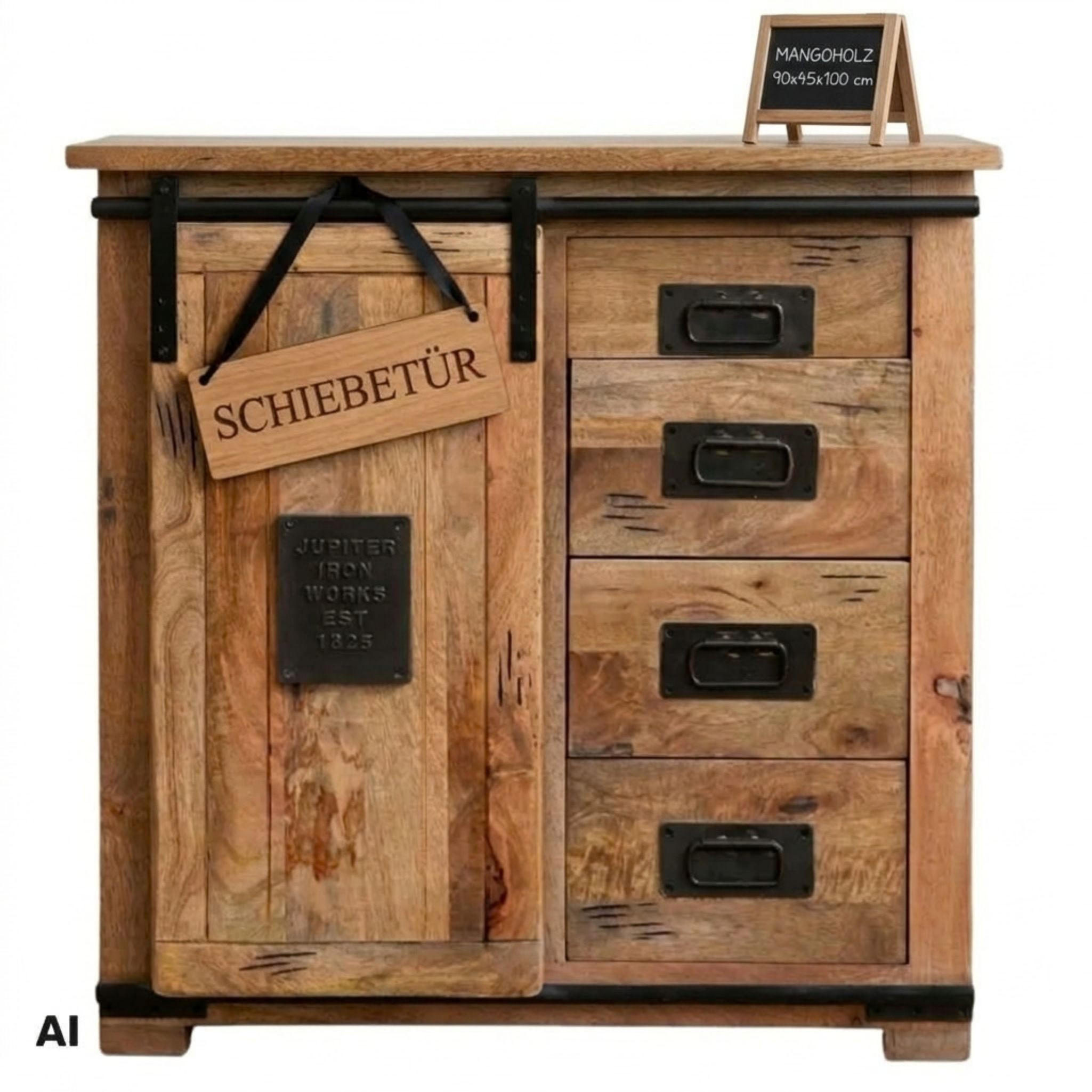 KOMMODE Florenz 90x45x100 cm massives Mangoholz - Schwarz/Braun, Holz (90/100/45cm) - Mr. Deko