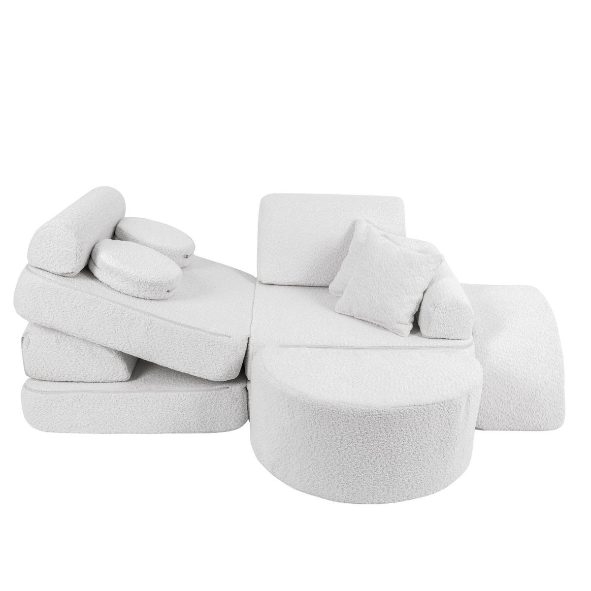 KINDERSOFA Pocket Max modular 12-tlg. aus Bouclé in Weiß - Weiß, Textil (120/25/60cm) - MeowBaby