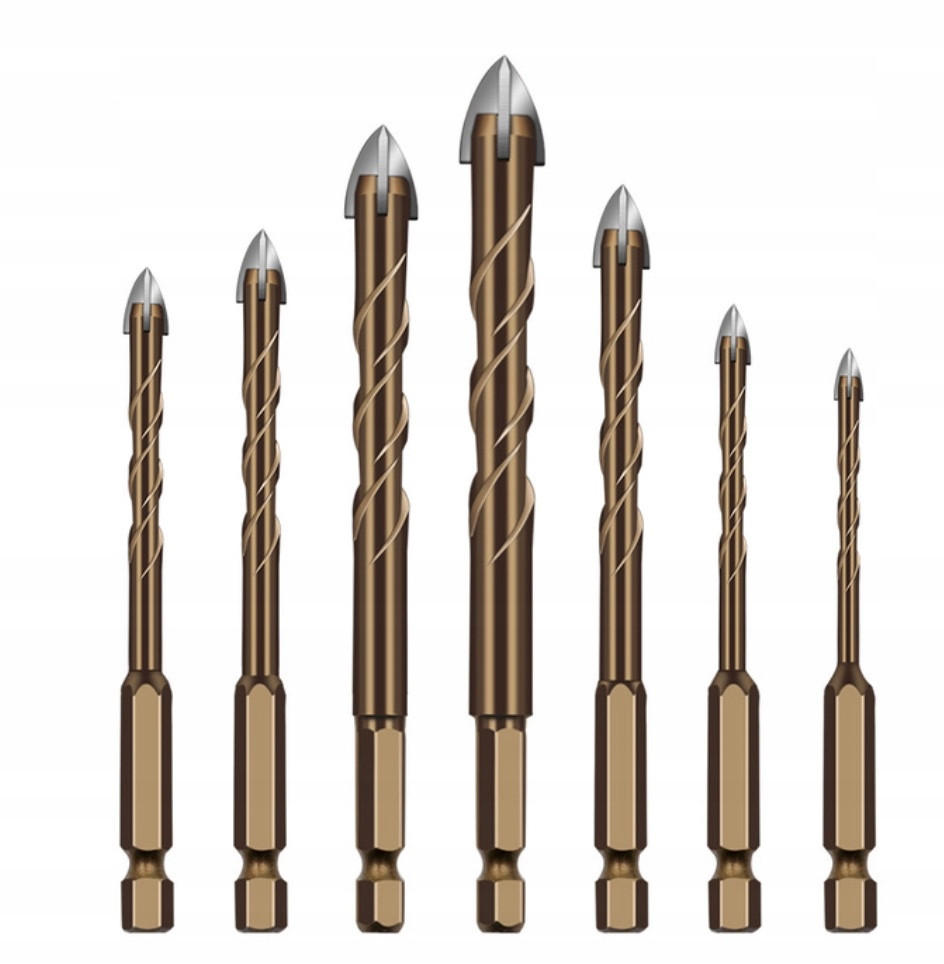 BOHRER Glas-Fliesen Universal 7-tlg. Set, Hartmetall, HEX 1/4", Spiral, 3 mm, 4 mm, 5 mm, 6 mm, 8 mm, 10 mm, 12 mm - Multicolor, Kunststoff/Metall (15/7/2cm)