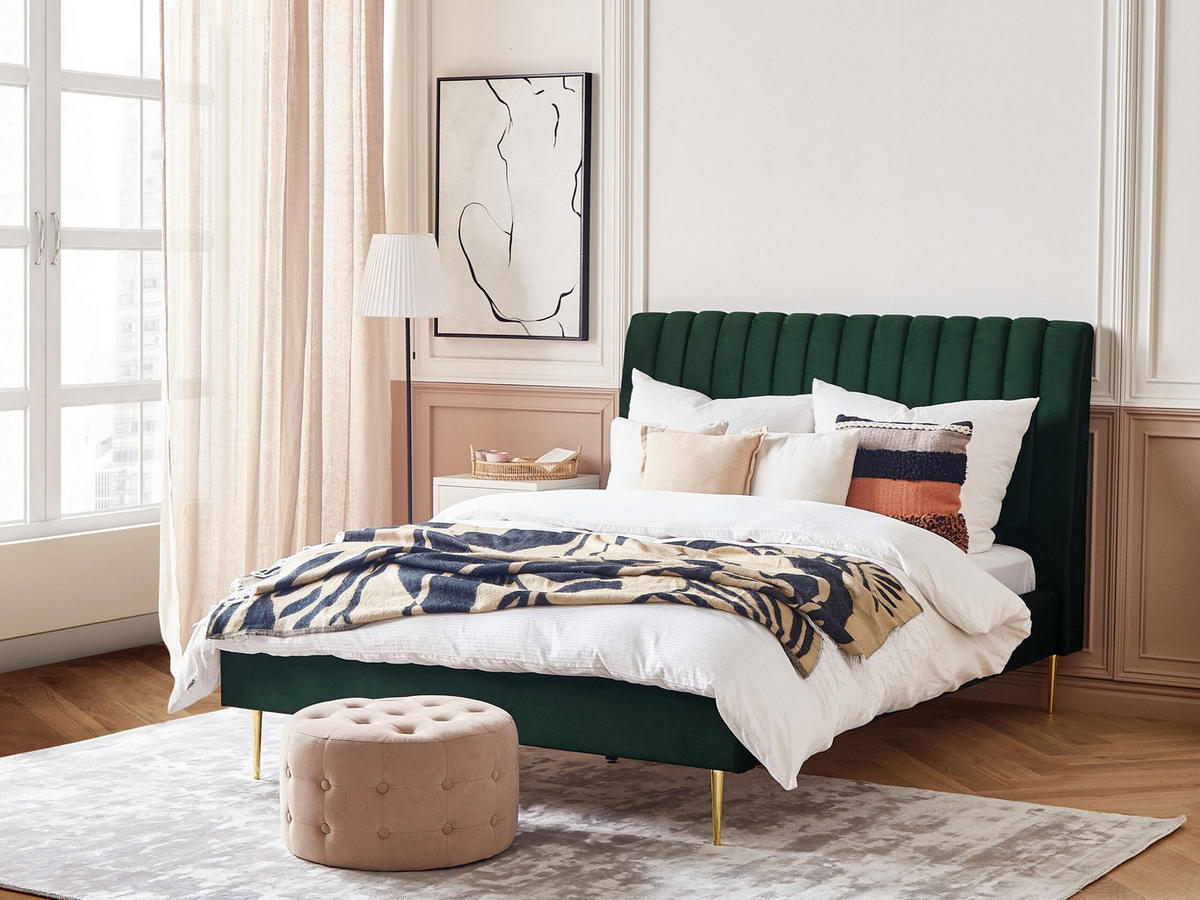 KÁRPITOZOTT ÁGY 140/200cm Smaragdzöld Marville - zöld, textil (140/200cm) - Beliani
