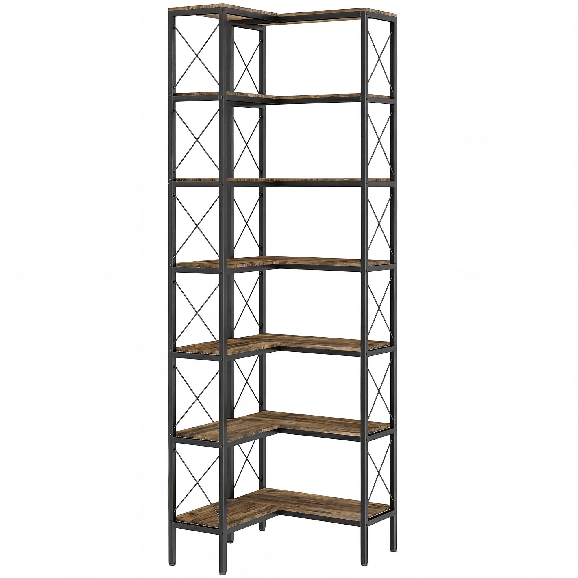 BÜCHERREGAL Spanplatte Metall Rustikal-Braun - Schwarz/Braun, Holzwerkstoff/Metall (60/200/60cm) - HOMCOM