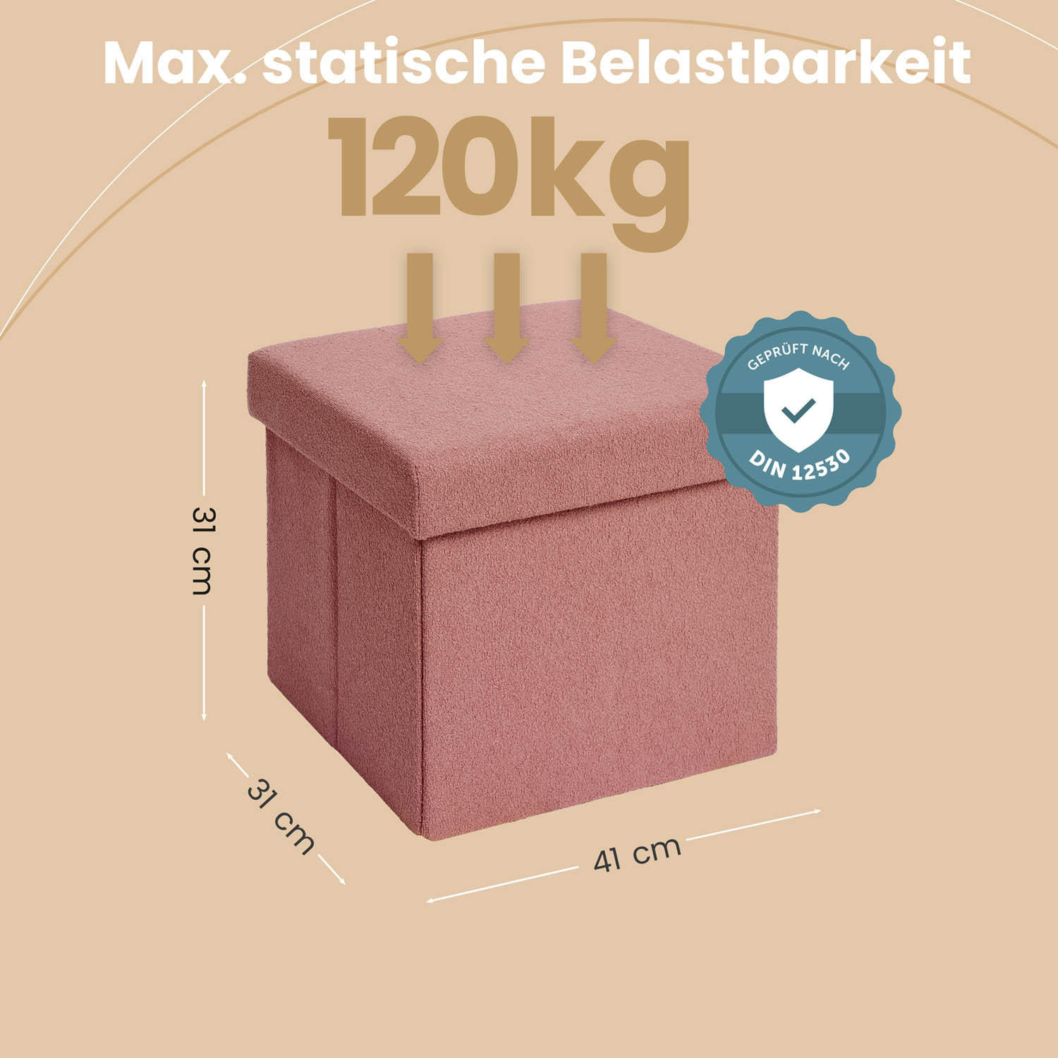 SITZHOCKER 41/31/31 cm, Altrosa - Altrosa, Kunststoff (31/31/41cm) - Blumtal