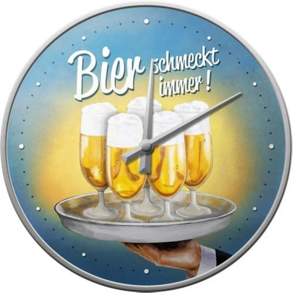 WANDUHR Bier und Spirituosen schmeckt immer Tablett Ø 31 cm - Gelb/Hellblau, Metall (31/5/31cm) - Nostalgic-Art