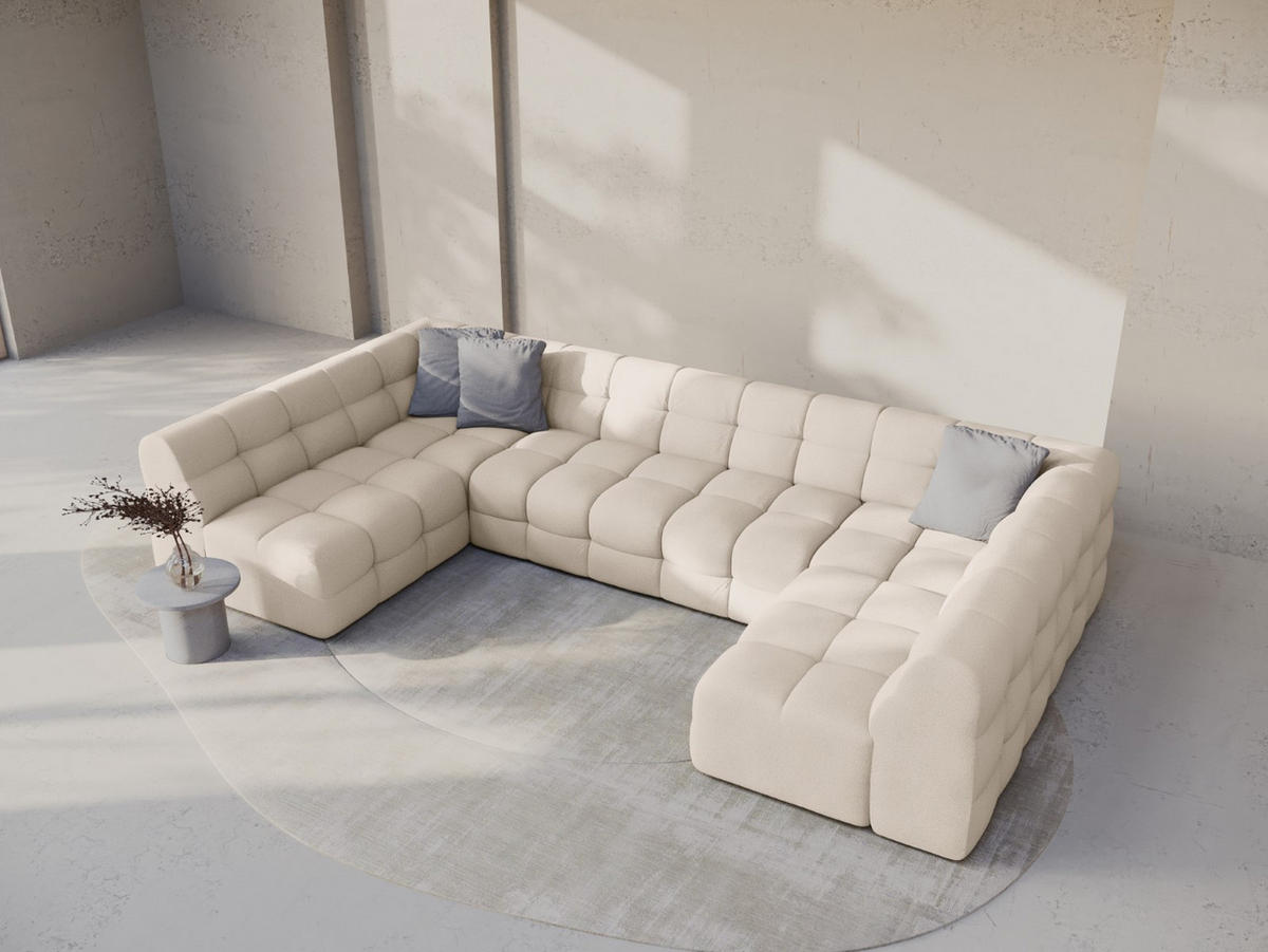 PANORAMASOFA Kendal aus strukturiertem Stoff beige 7 Sitzplätze - Beige, Textil (203/79/372cm) - Micadoni