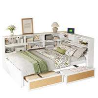 MULTIFUNKTIONSBETT 140/200 cm weiß aus MDF mit Stauraum und USB-Anschlüssen - Weiß, Holzwerkstoff (140/200cm) - OKWISH