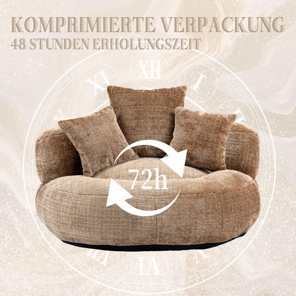 SITZSACK in Chenille mit 3 Kissen - Taupe, Textil (108/52/108cm) - Urban Meuble