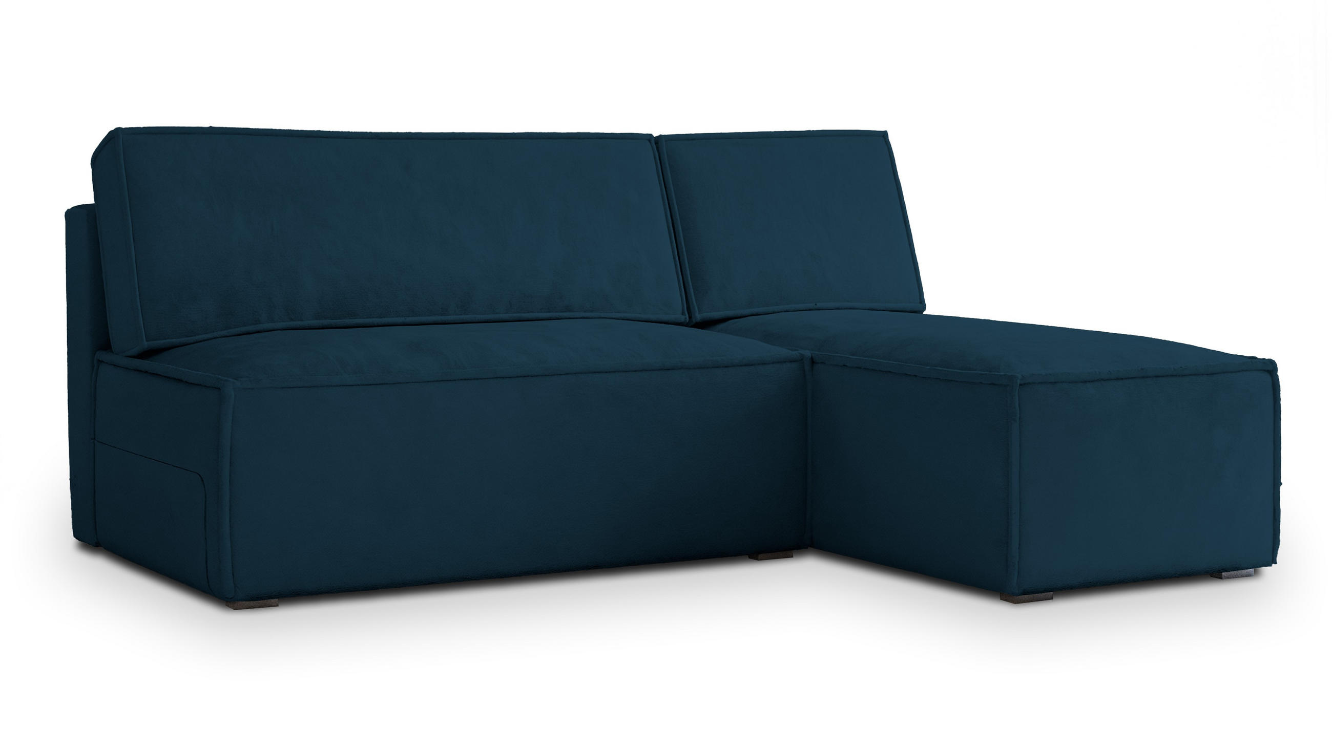 ECKSOFA BRISO M Blau Velours-Stoff mit Schlaffunktion - Blau, Holz (200/140cm) - MASSENO
