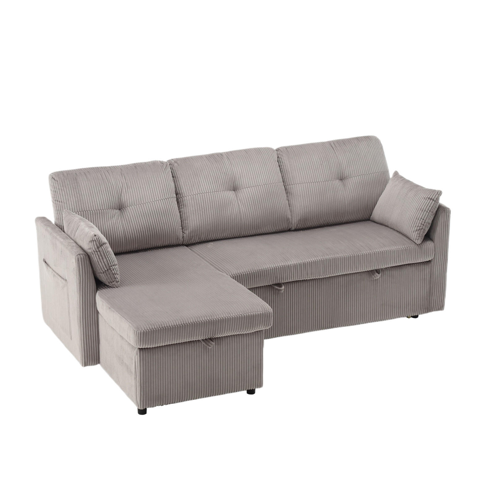 SCHLAFSOFA mit Stauraum, Ausziehbett und wechselbarer Chaiselongue - Hellgrau, Textil (206/66/108cm)