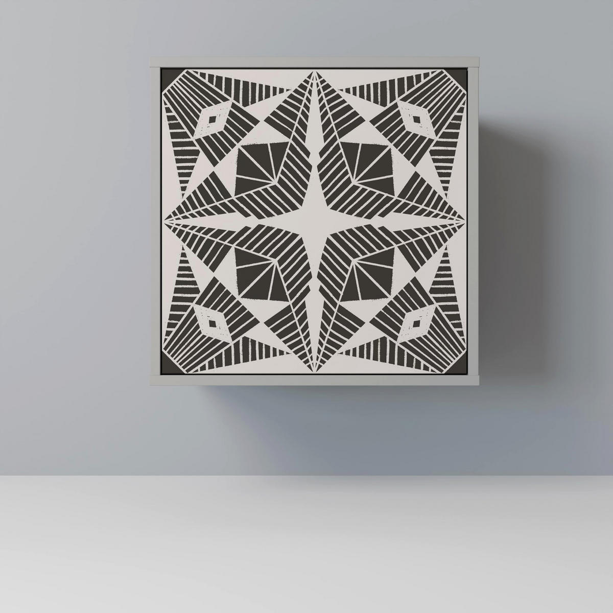 SIDEBOARD MONOCHROME NEXUS, Grau, 57,5x42x67,5 cm, Schwarze Metall-Rahmenfüße - Multicolor/Schwarz, Holzwerkstoff/Metall (57.5/67.5/42cm) - SpaceRebels