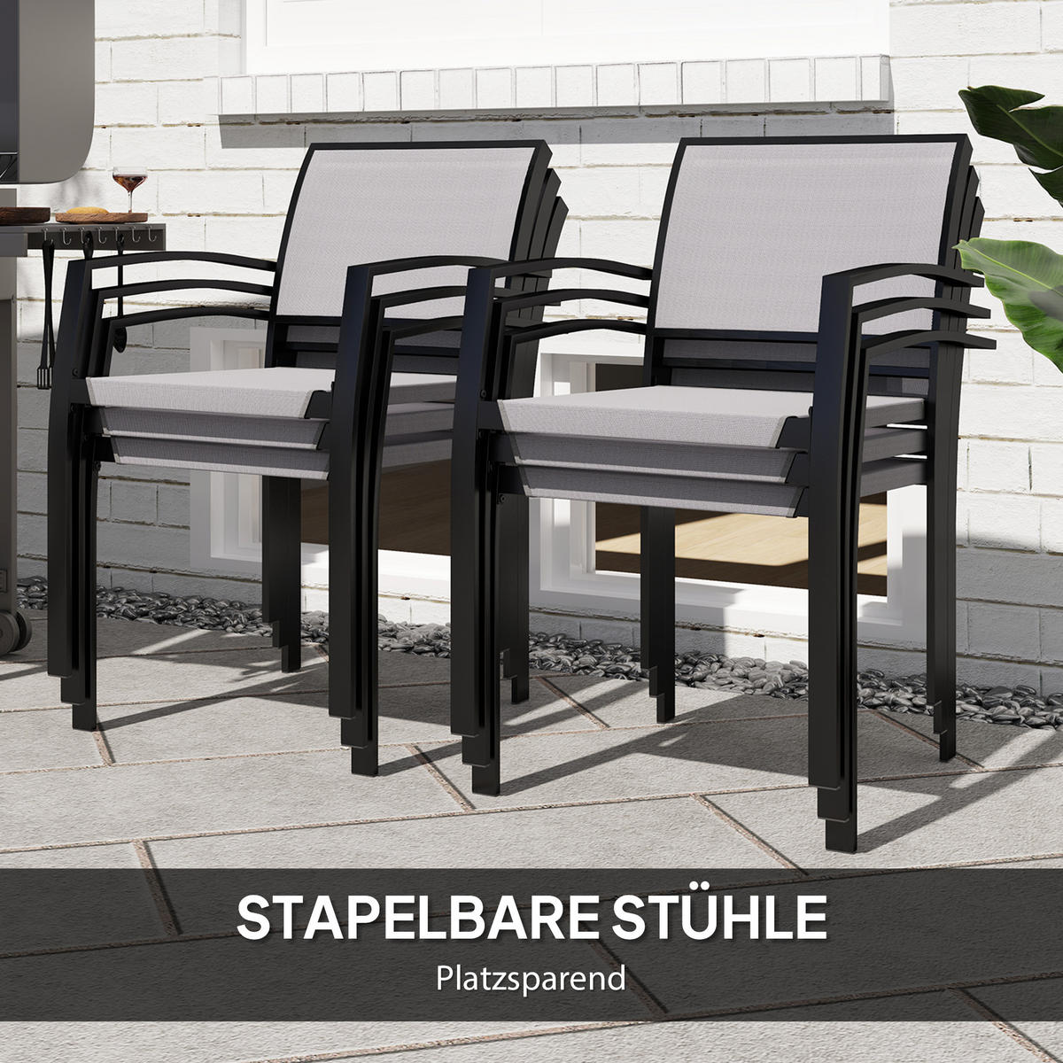 SITZGRUPPE 7 tlg. Essgruppe Grau - Grau, Metall - Outsunny