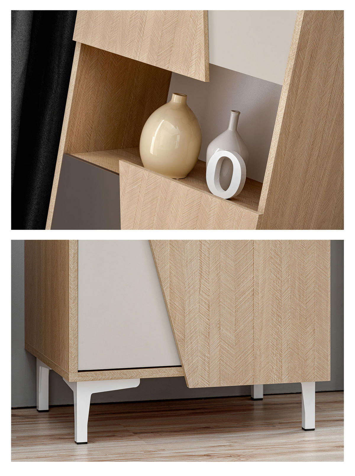 VITRINE Viste braun / weiß hochglanz 60cm / 40cm / 122cm - Ecru/Weiß Hochglanz, Holz/Holzwerkstoff (60/189/40cm) - Furnival