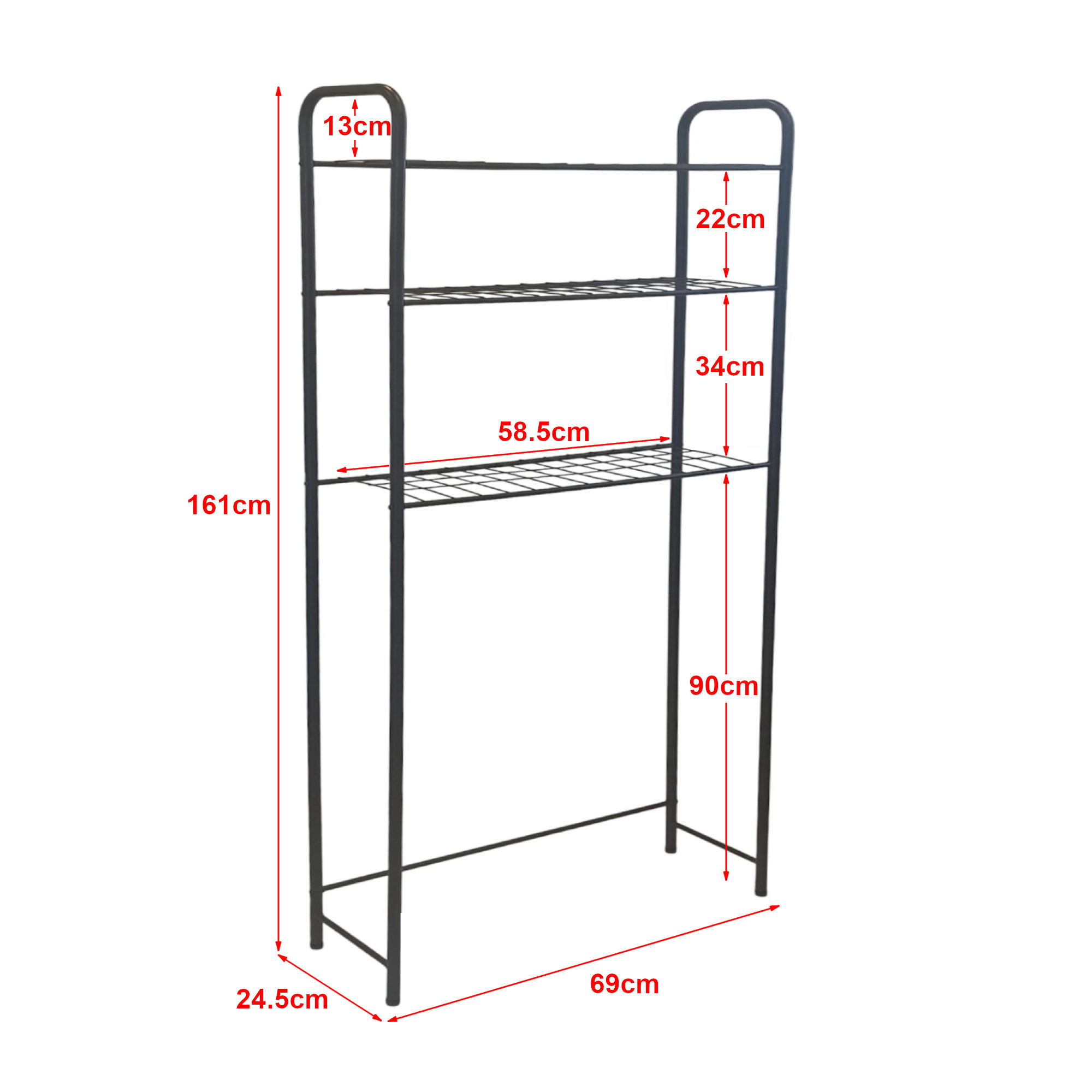 BADEZIMMERREGAL Nordborg - Schwarz, Metall (69/161/24.5cm) - [en.casa]
