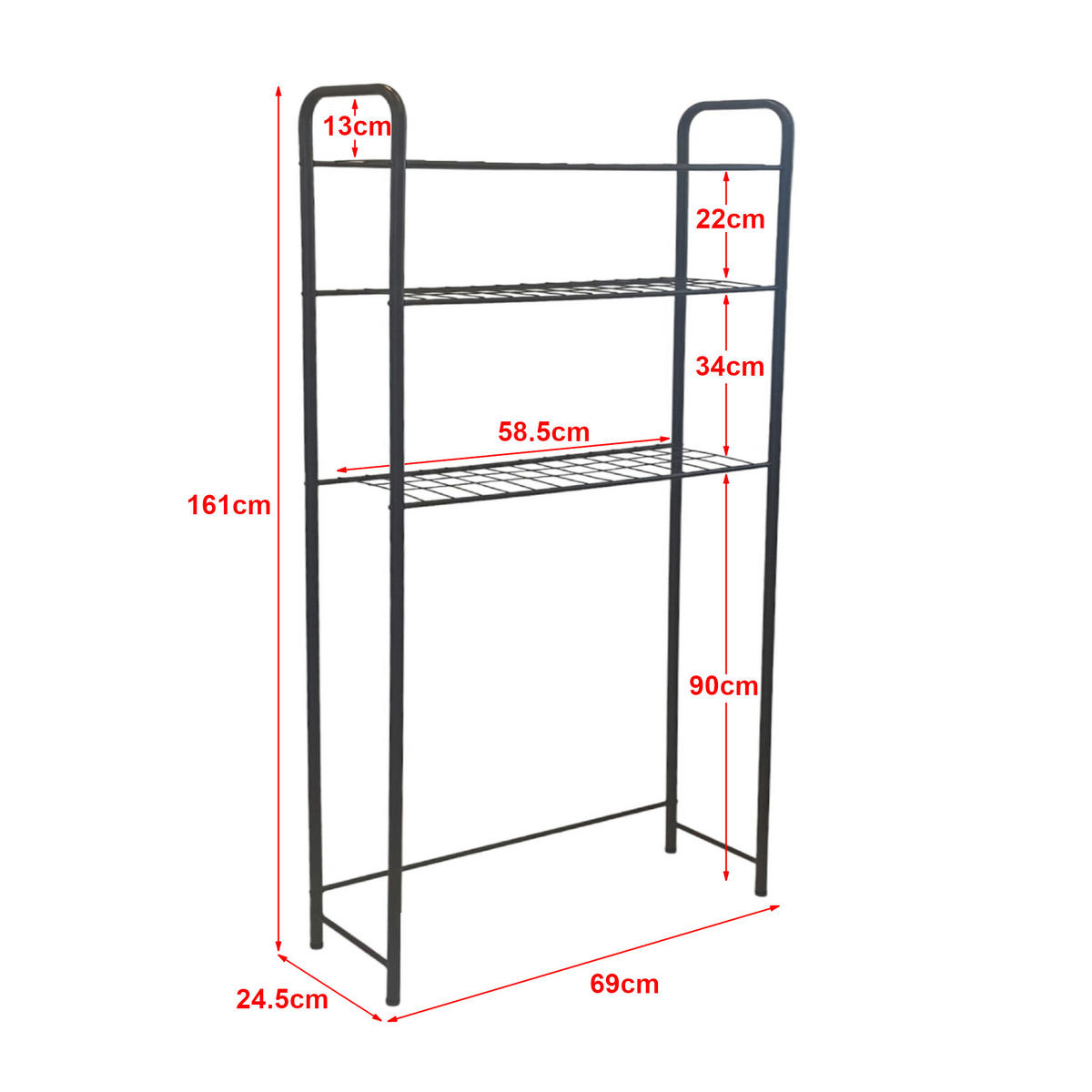BADEZIMMERREGAL Nordborg - Schwarz, Metall (69/161/24.5cm) - [en.casa]