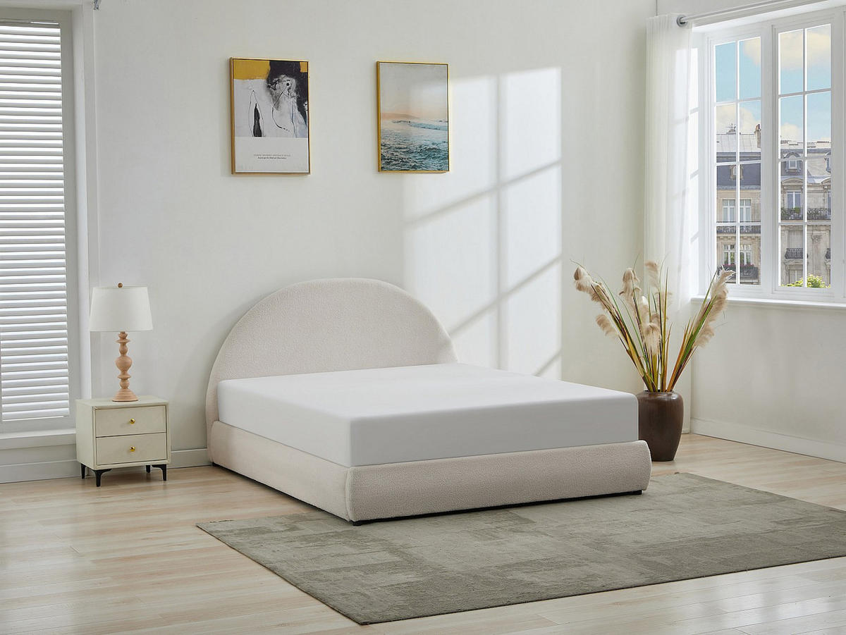 BETT mit Bettkasten - 2 Personen - stoff - cremefarben Lirimo - Creme, Textil (160/200cm) - Vente-Unique
