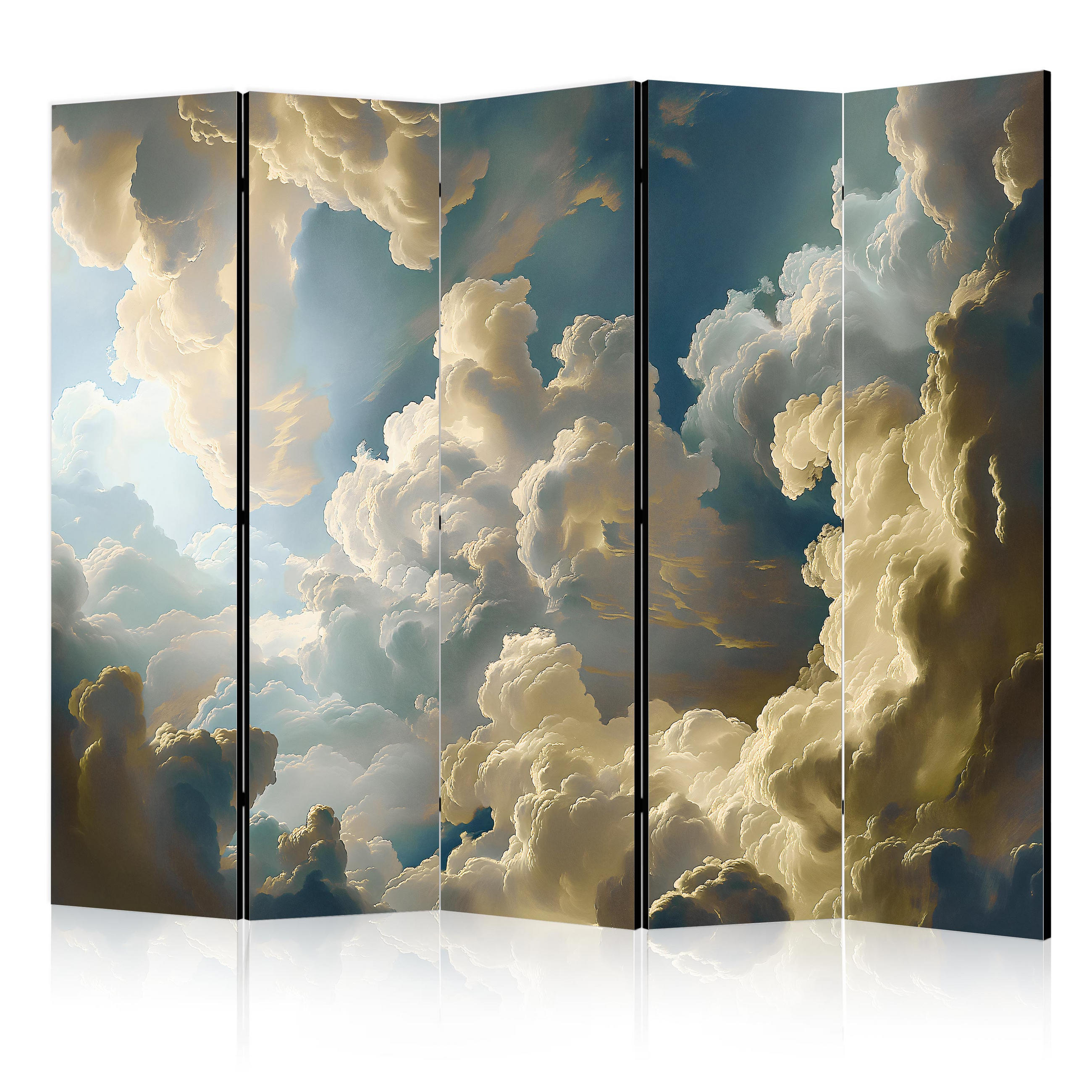PARAVÁN Akustický 5-Dielny 225x172 cm Oblaky 3D - viacfarebná, drevo/textil (225/172/3cm) - Muralo