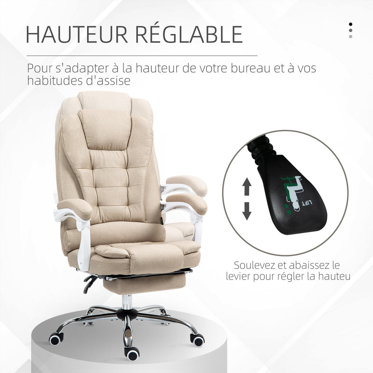 CHEFSESSEL DE-11716 mit Fußstütze & neigbarer Rückenlehne Beige - Beige, Textil (70/118/66cm) - ComfortXL