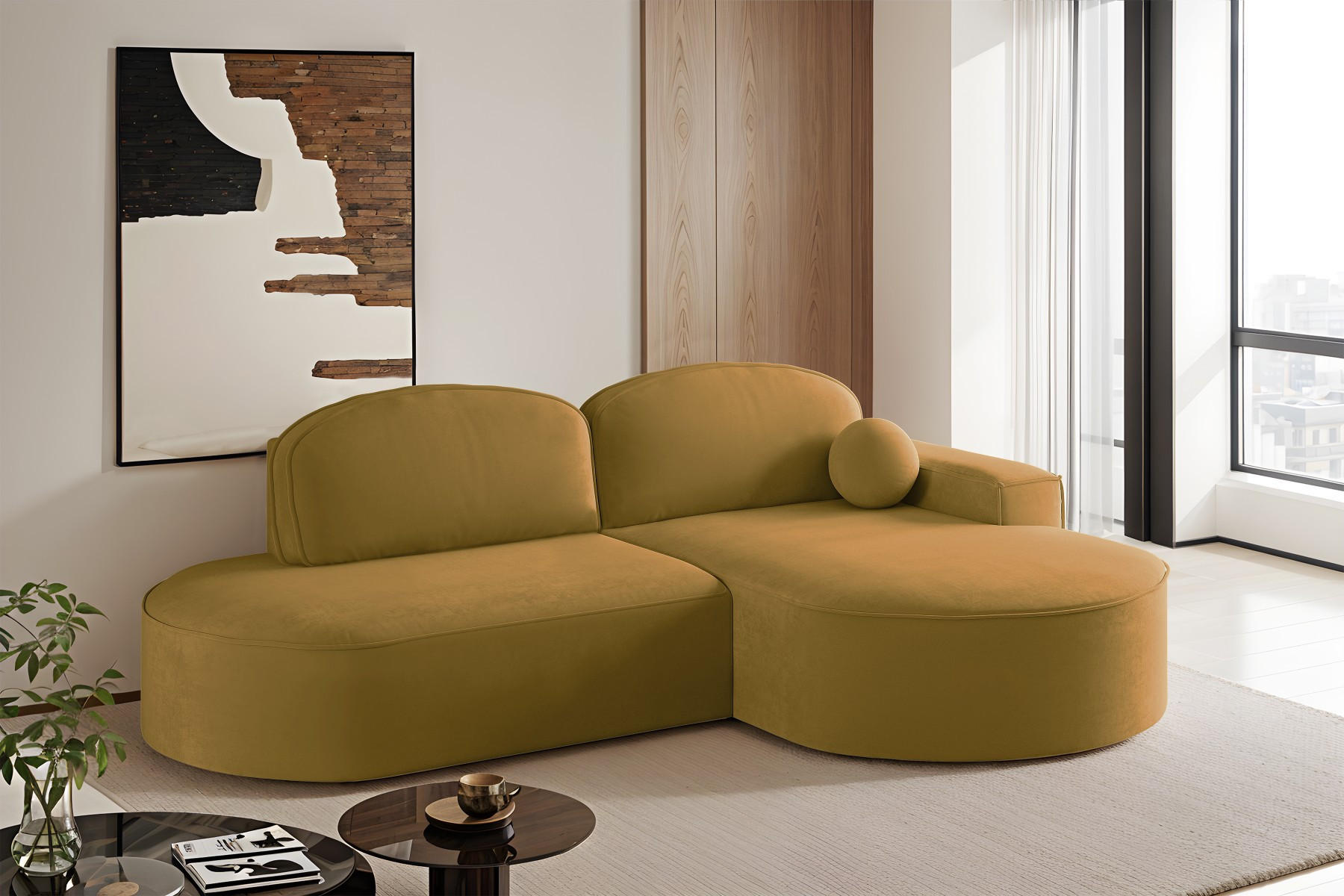 ECKSOFA mit Schlaffunktion und Bettkasten Modena Runden stoff Salvador Gelb Rechts - Gelb, Holz/Textil (278/179cm) - Kaiser Möbel
