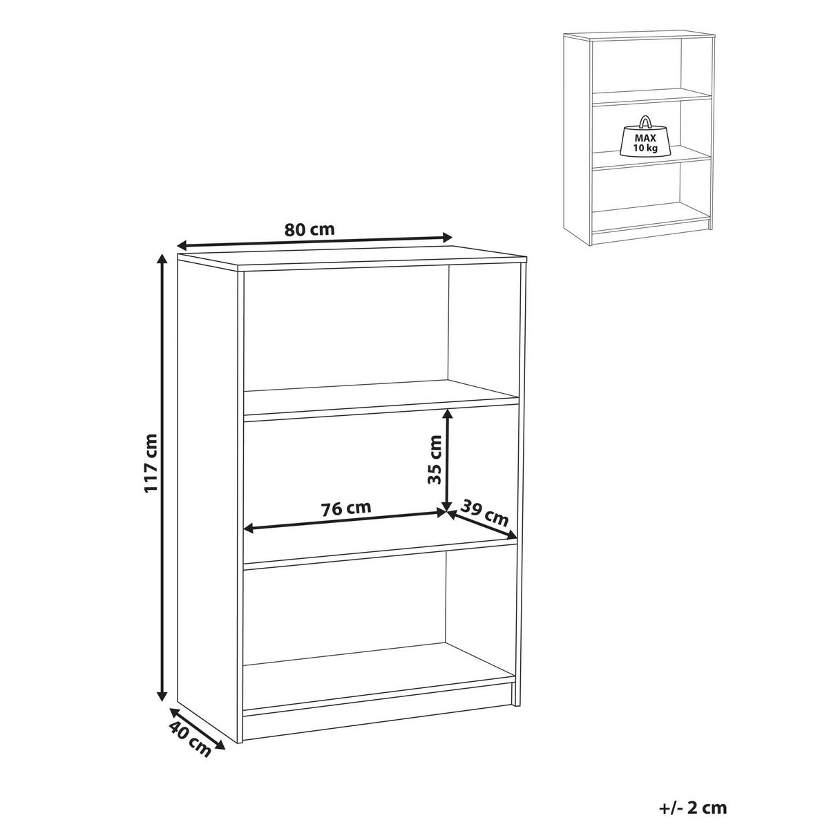 BÜCHERREGAL mit 3 Ebenen 117 cm Hellbraun Zehna - Hellbraun, Holzwerkstoff (80/117/40cm) - Beliani