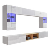 WOHNWAND Kossana 24 Modern Weiß/Goldene Eiche 300/154/43 cm Wohnzimmer Design - Weiß, Holzwerkstoff/Kunststoff (300/157/43cm) - AX Living