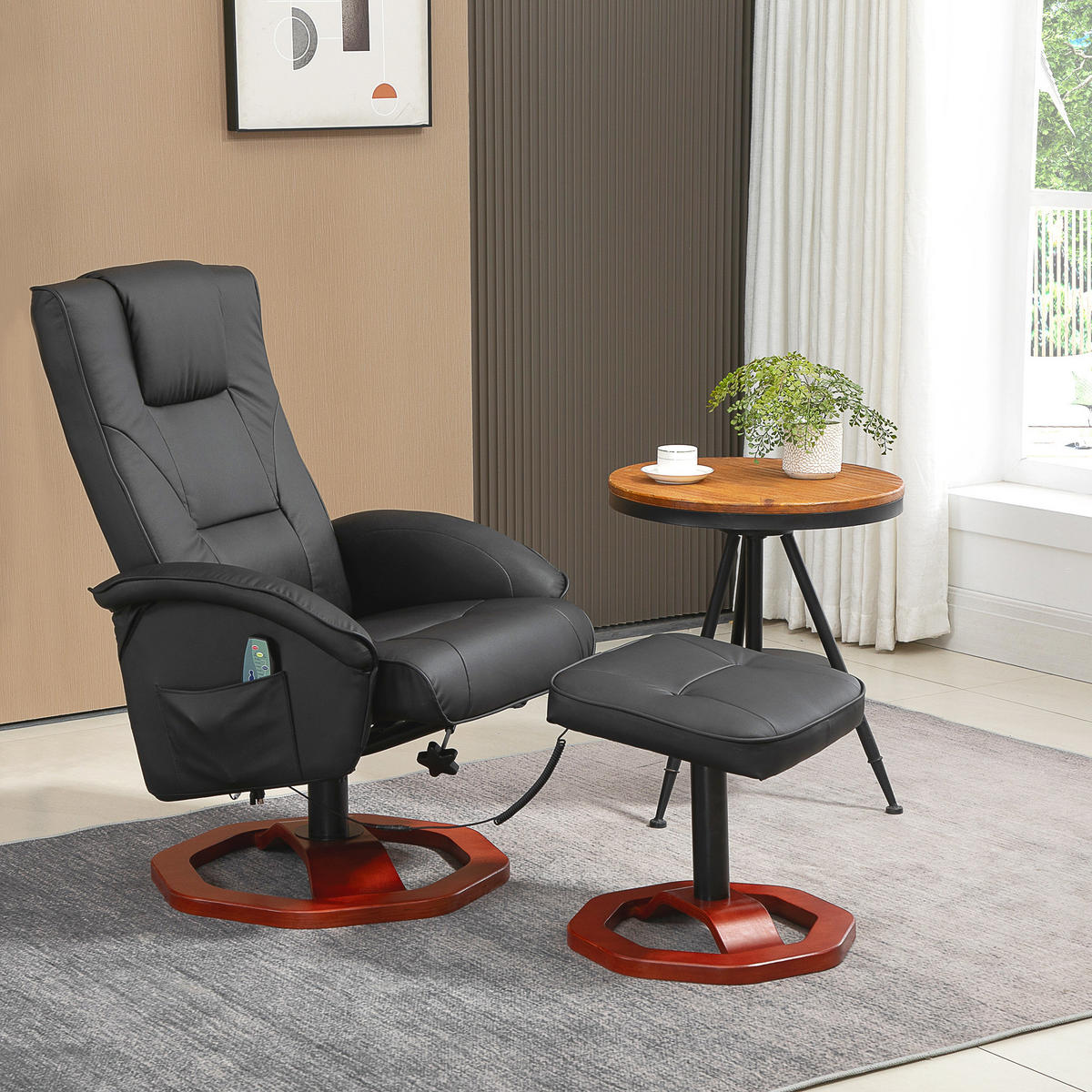 MASSAGESESSEL mit Hocker, Liegefunktion, Fernbedienung, bis 150 kg - Schwarz, Leder (83/106/73cm) - HOMCOM