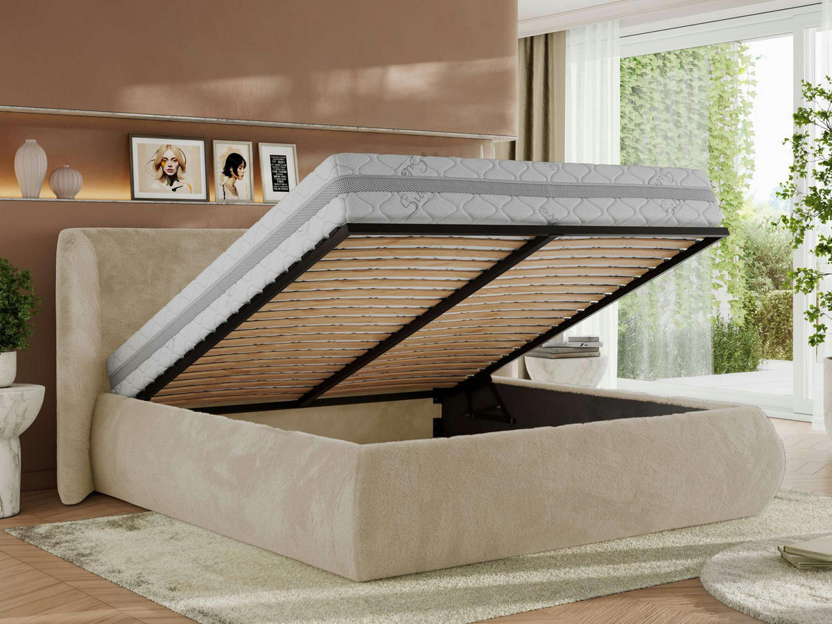 POLSTERBETT CAELA CLASSIC 180/200 - Creme Plüsch - Multipocket-Matratze - Creme, Textil (180/200cm) - MKS