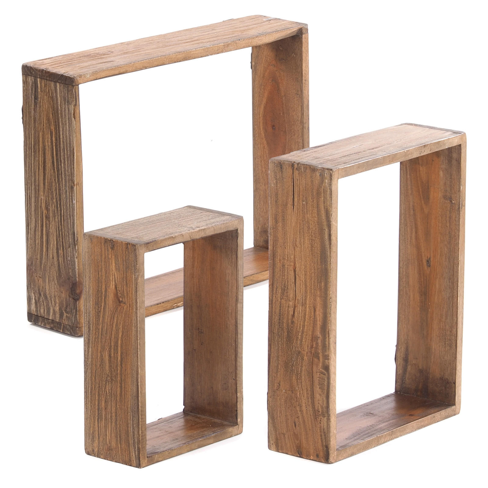 WANDREGAL-SET CUBEN 3-tlg Recyclingholz massiv, 3 Größen 01 natur-vintage - Naturfarben, Holz (40/50/11cm) - DESIGN DELIGHTS