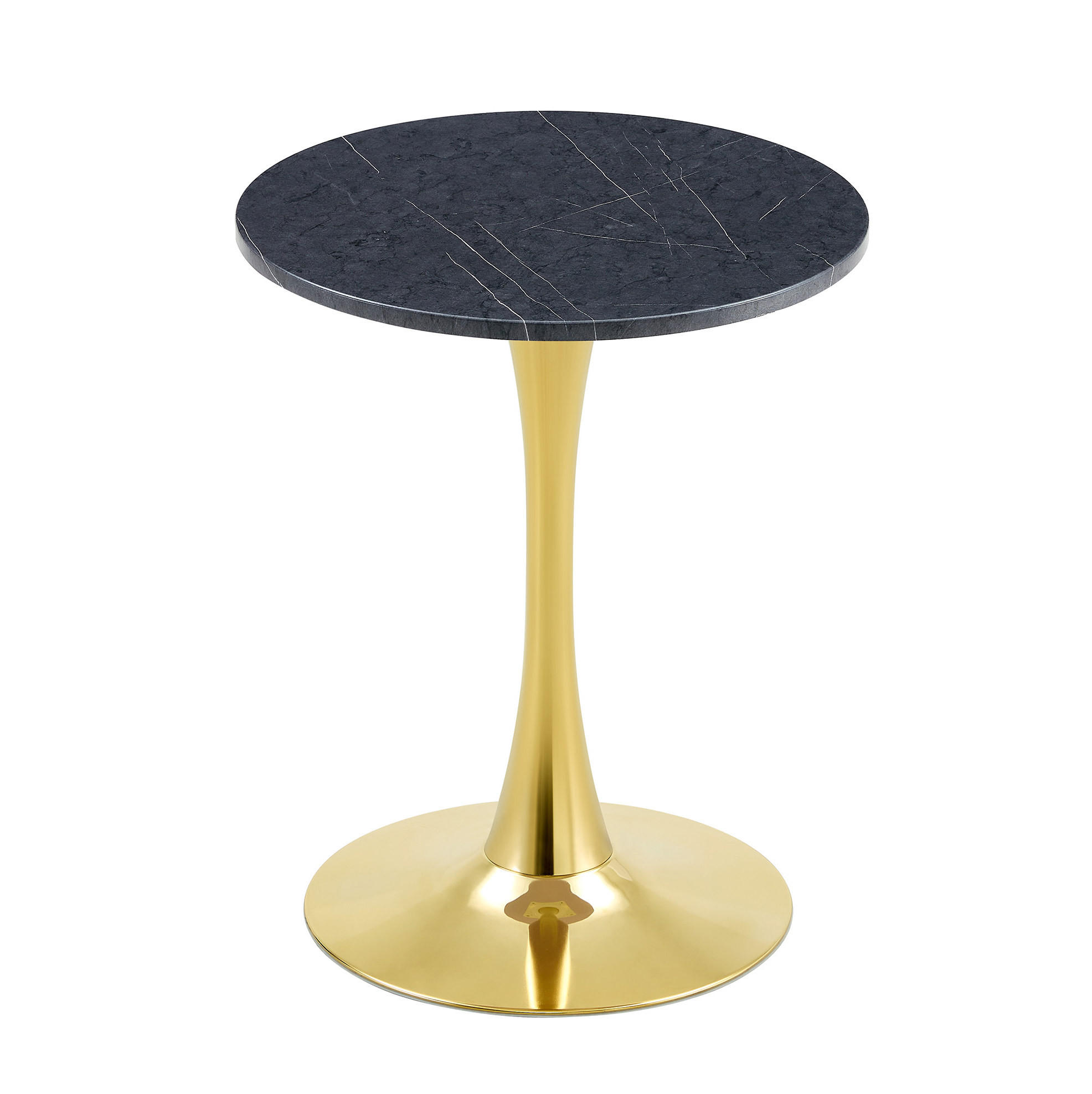 BEISTELLTISCH aus MDF und Metall 60x60x72 cm Schwarz/Gold in Marmoroptik mit runder Tischplatte und stabilem Stand - Schwarz, Holzwerkstoff (60/60/72cm) - Modfu