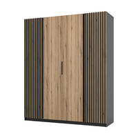 KLEIDERSCHRANK Nehir Korpus Schwarz, Front Eiche Evoke/Schwarz 200 cm - 4T Modern mit 2 Lamellentüren außen - Eichefarben/Schwarz, Holzwerkstoff/Kunststoff (200/239/61.9cm) - AX Living