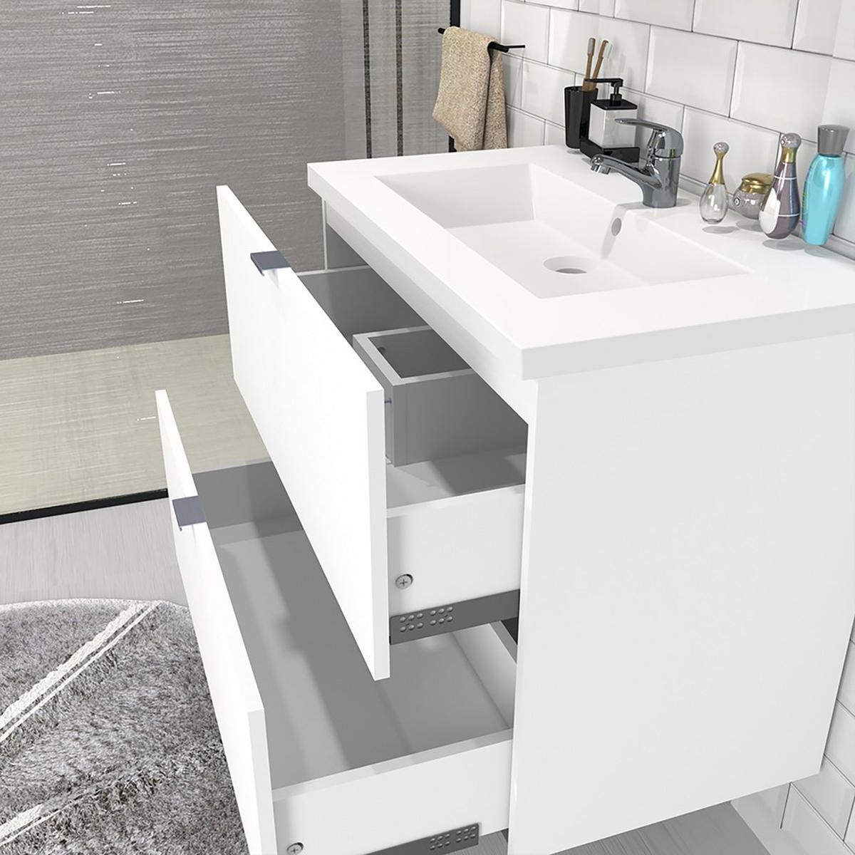 MÖBELSET MALAGA 80 cm + Waschbecken + Spiegel / Weiß - Weiß, Holzwerkstoff (81/70/81cm) - Weber Industries