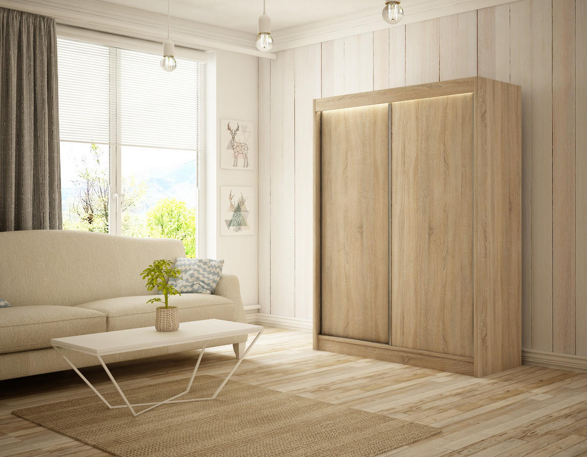 KLEIDERSCHRANK BEROG mit LED - 120 cm - Sonoma Eiche - Sonoma Eiche, Holzwerkstoff (120/215/61cm) - ALTDECOR