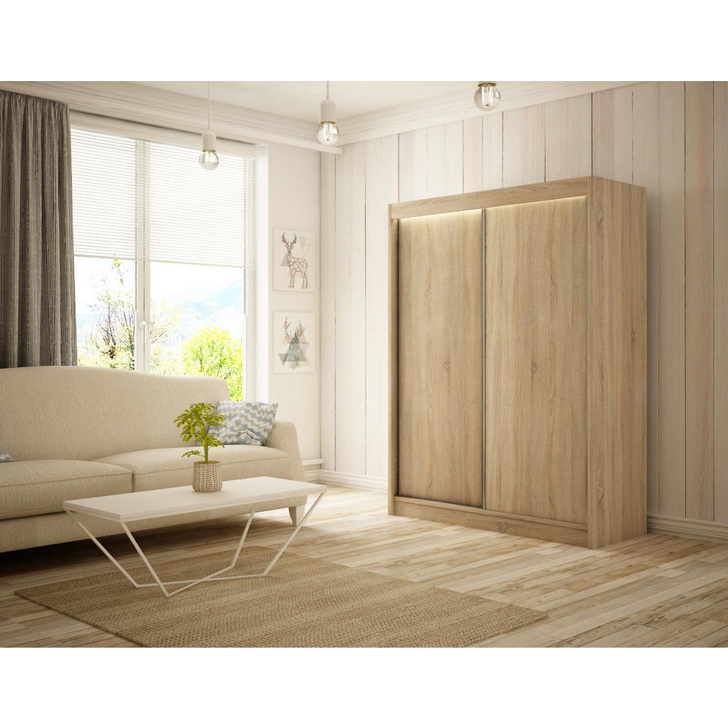 Thumbnail - Altdecor Kleiderschrank, Sonoma Eiche, Holzwerkstoff, 120x215x61 cm, Schlafzimmer, Kleiderschränke, Schwebetürenschränke