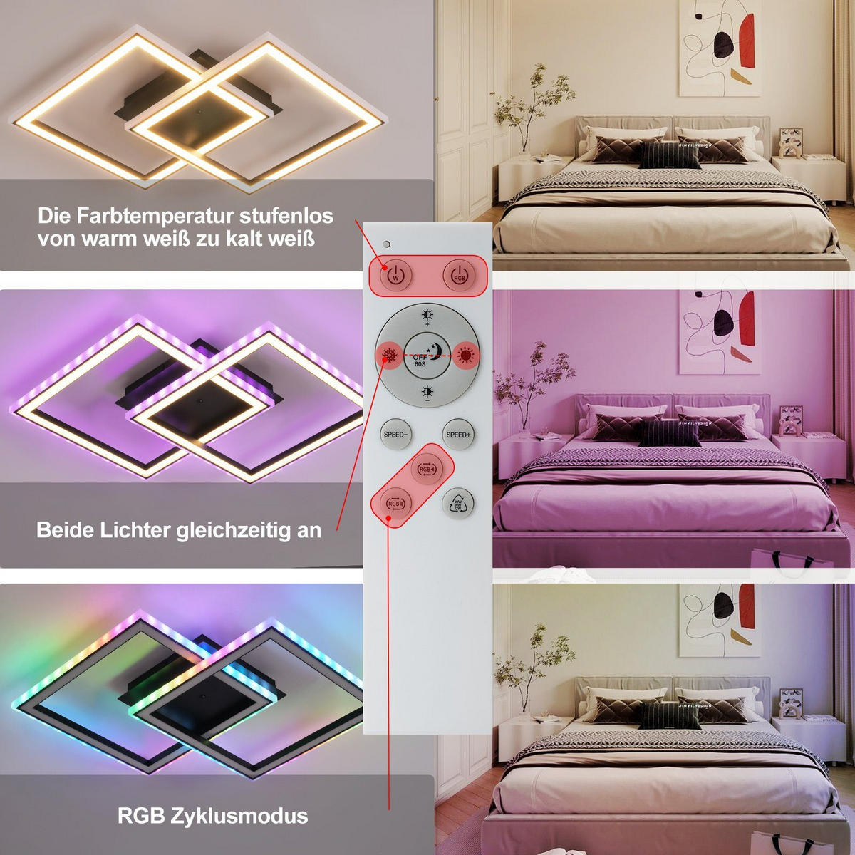 LED-DECKENLEUCHTE Wehrdorf 44.5/7.0/44.5 cm - Schwarz, Metall (44.5/44.5/7cm) - ZMH