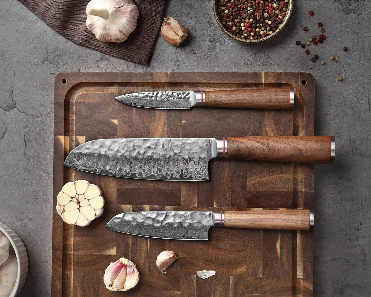 MESSERSET 3-tlg. - Nussbaumfarben, Holz/Metall - Wakoli