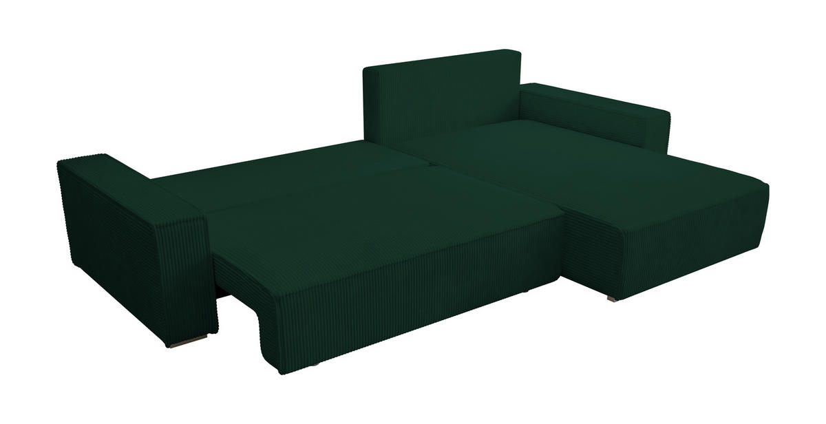 ECKSOFA Alice mit Bettkasten und Schlaffunktion, Cordstoff in L-Form - Grün, Textil (289/184cm)