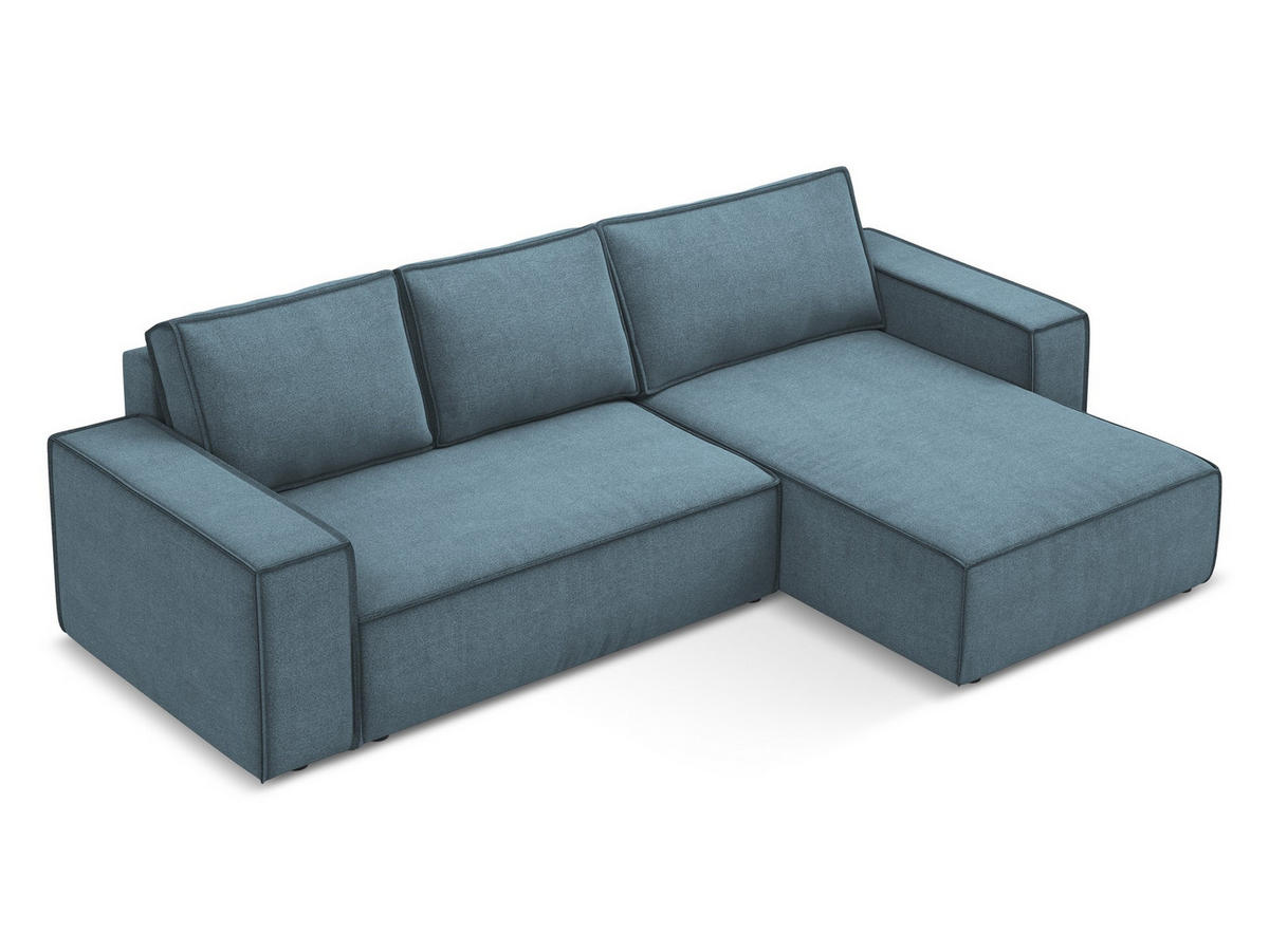 ECKSOFA mit Schlaffunktion Strukturstoff Stoff Blau - Blau/Schwarz, Kunststoff/Textil (290/185cm) - Makamii